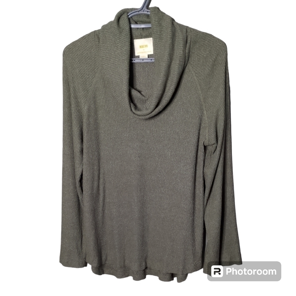 Maeve (Anthropologie) Gray Long Sleeve Cowl Neck Ribbed Pullover Lightweight M